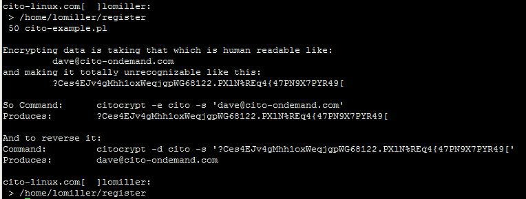 CITO onDemand, LLC -- Example of citocrypt in action from the command line --
